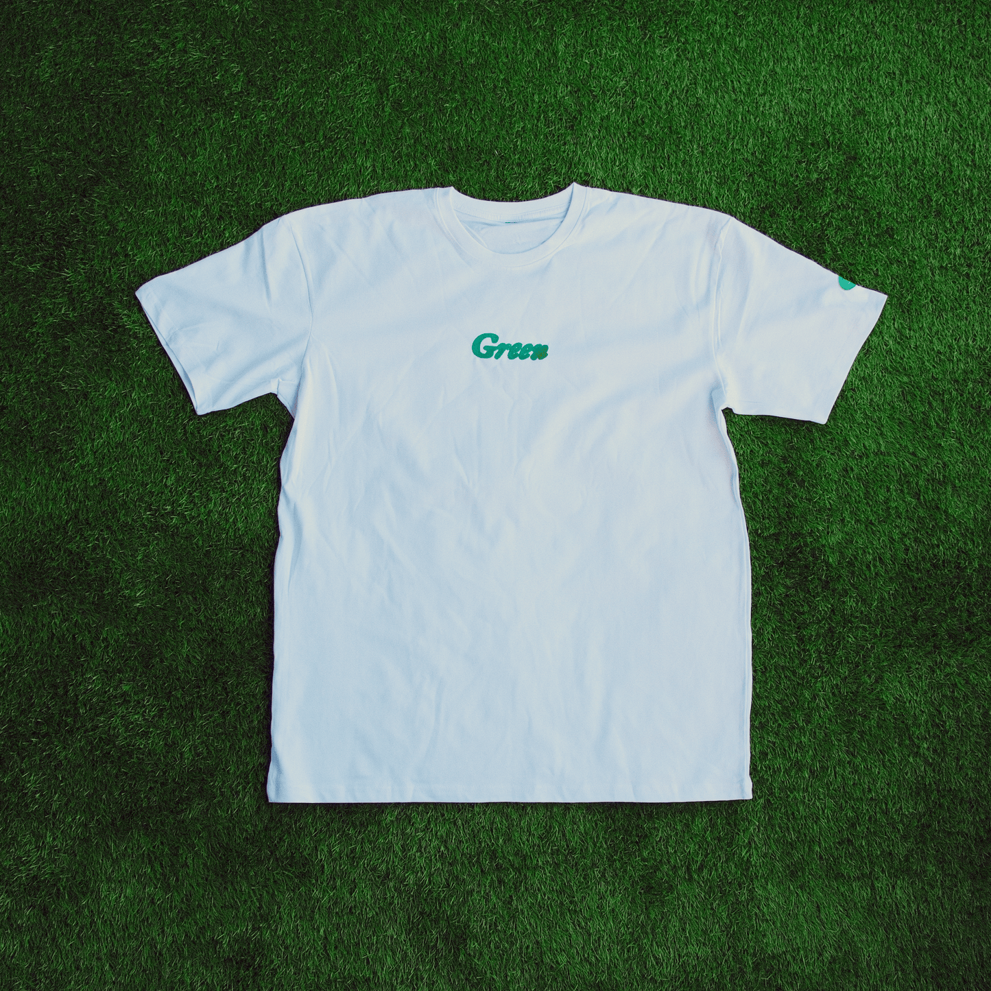 'Green' Embroidered Heavyweight White Tee
