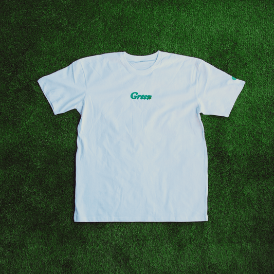 'Green' Embroidered Heavyweight White Tee