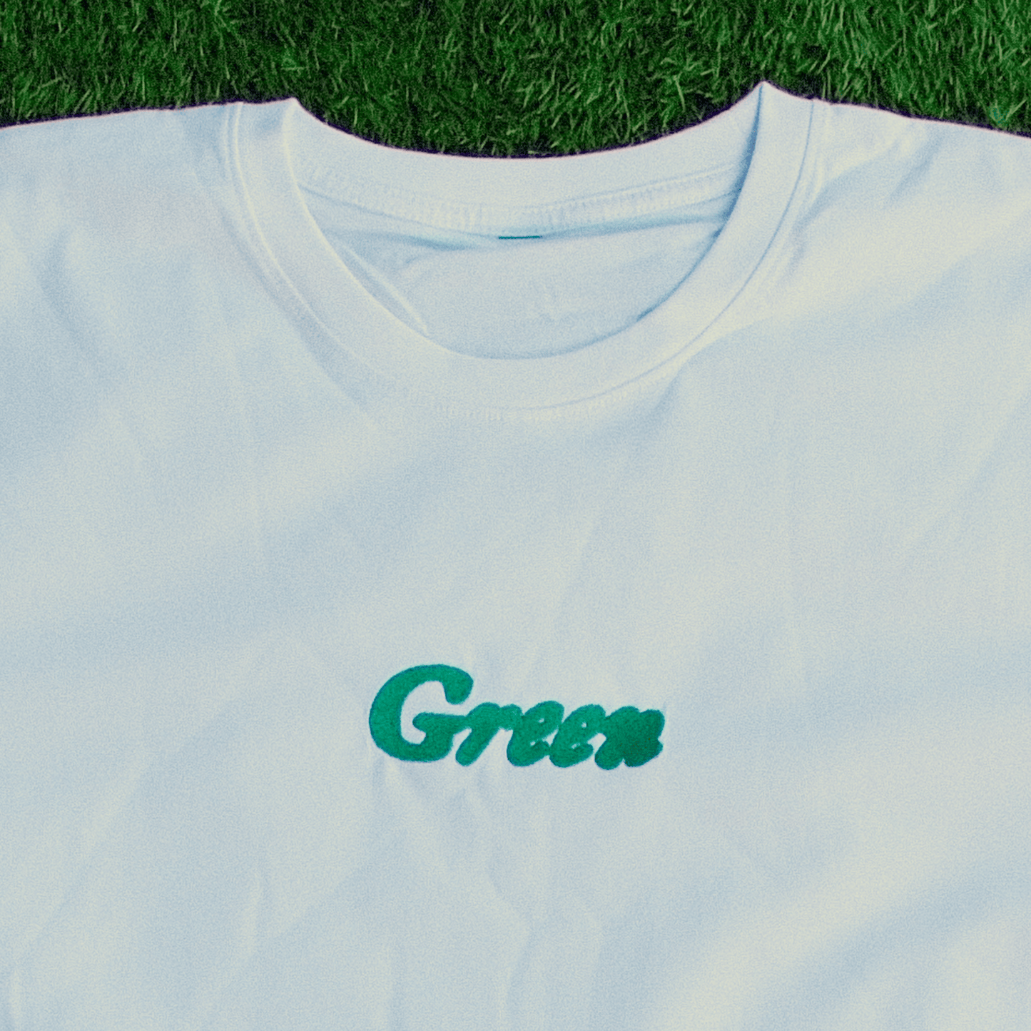 'Green' Embroidered Heavyweight White Tee
