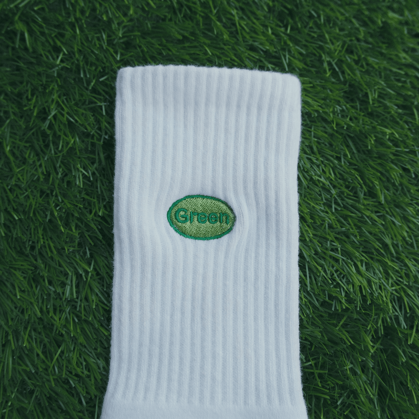 'Green' Embroidered White socks