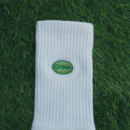 'Green' Embroidered White socks